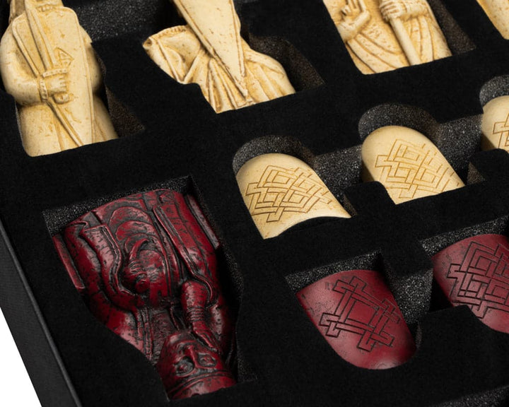 Isle of Lewis 3.25" Red and Ivory Chessmen in Gift Packaging with Detailed Craftsmanship by Official Ltd Edition Set