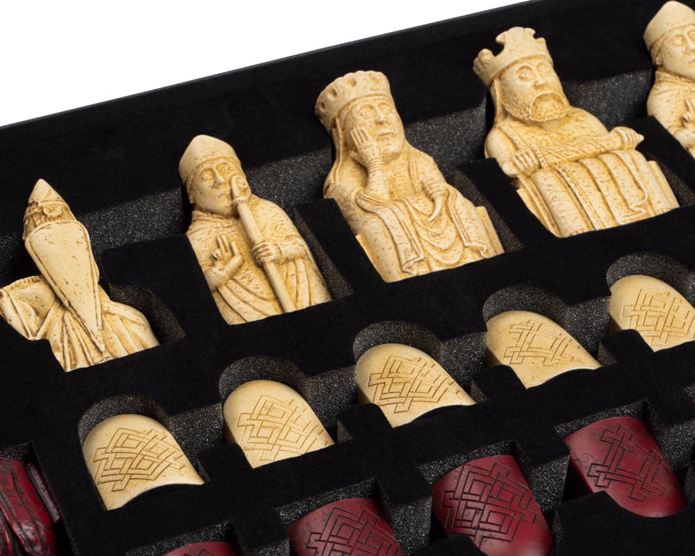 Isle of Lewis red and ivory chessmen set with laser-scanned pieces in gift packaging