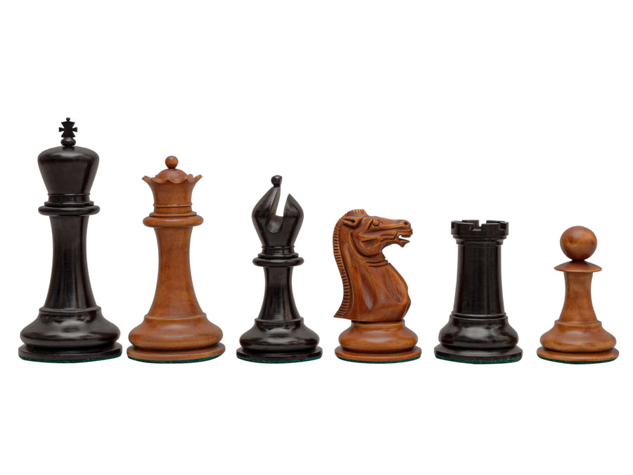 Reproduction Staunton Chessmen 1849 Model 4.4 inch King in Antiqued Boxwood and Ebony chess set pieces