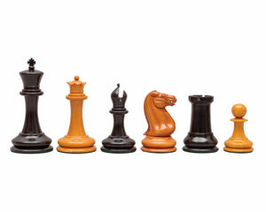 J J Cooke Edition Ebony and Antiqued Boxwood Chessmen 4.4 inches