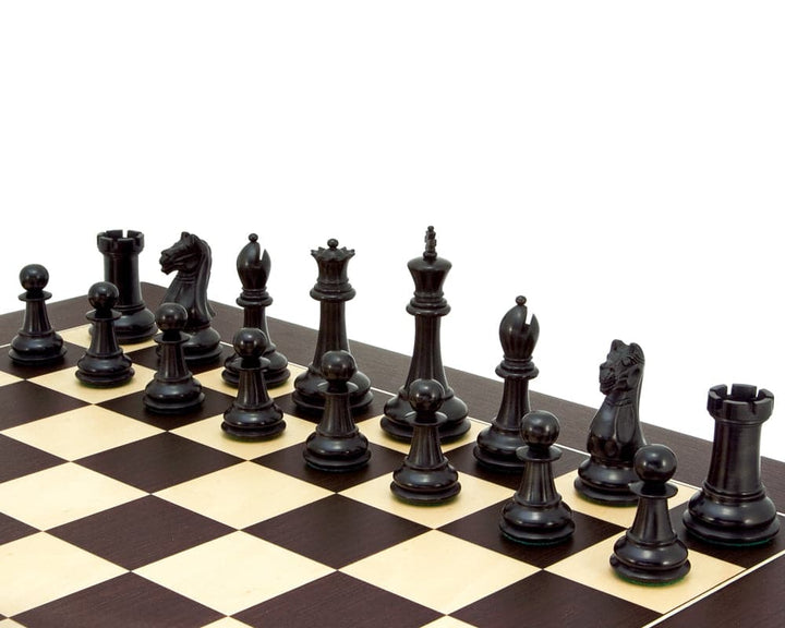 Oxford Series black and wenge chess set with handcrafted Staunton chessmen on a 19.7 inch wenge and maple board for elegant gameplay.