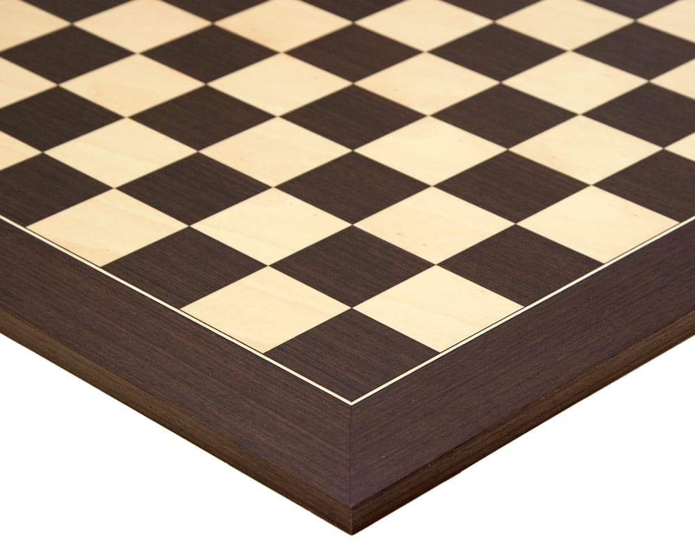 Close-up of wenge and maple chessboard corner from Oxford Series Black and Wenge Chess Set