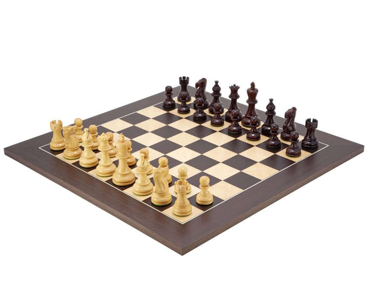 Atlantic Rosewood Chess Set with 3.75 inch king and wenge board, featuring classic Staunton design and weighted pieces for perfect balance.