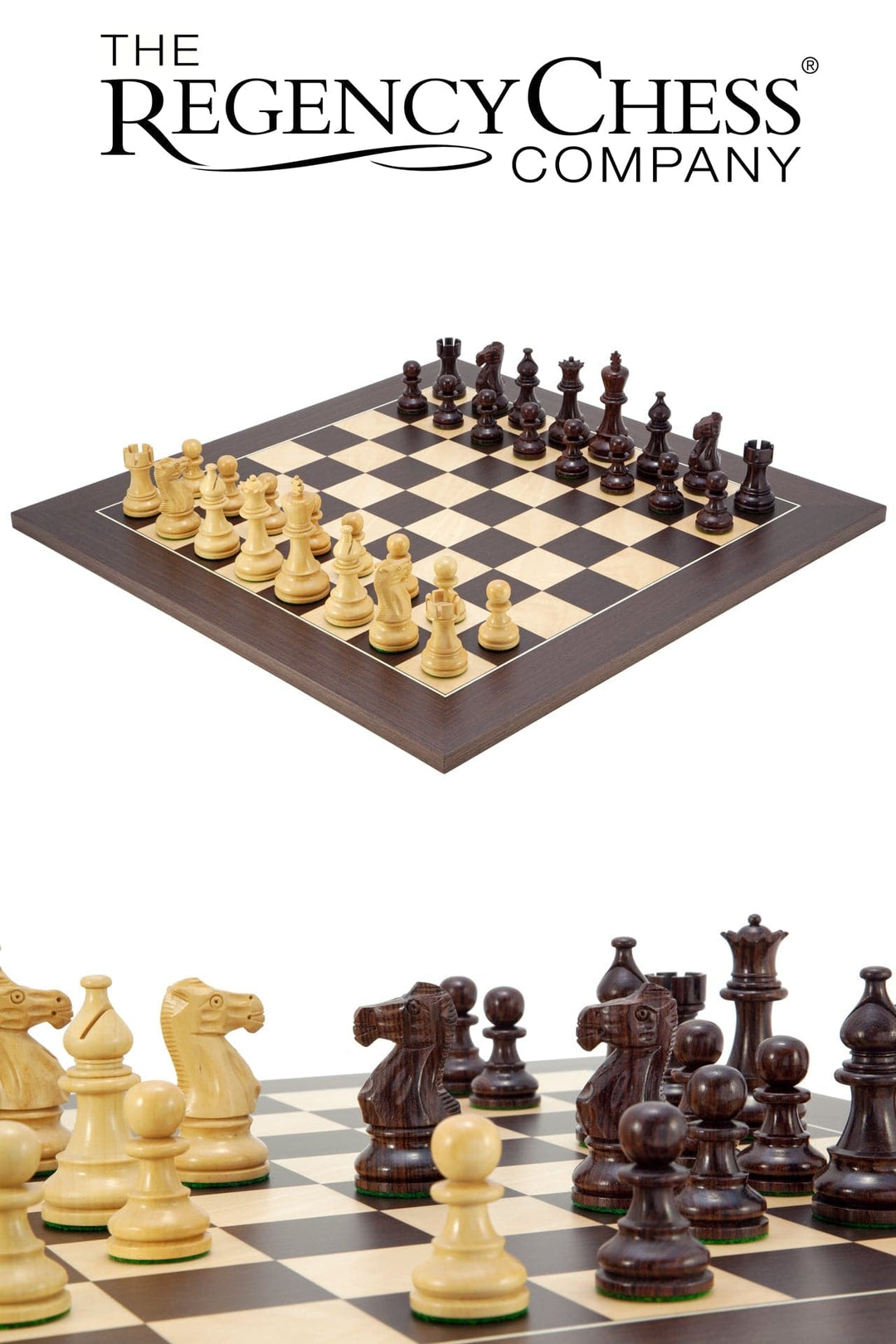 Atlantic Rosewood Chess Set with Classic Staunton Design on Luxurious Wenge Board from The Regency Chess Company