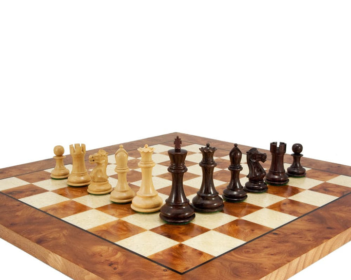 Sicilian Rosewood and Briarwood Luxury Chess Set on Handmade Briarwood and Elm Veneer Board