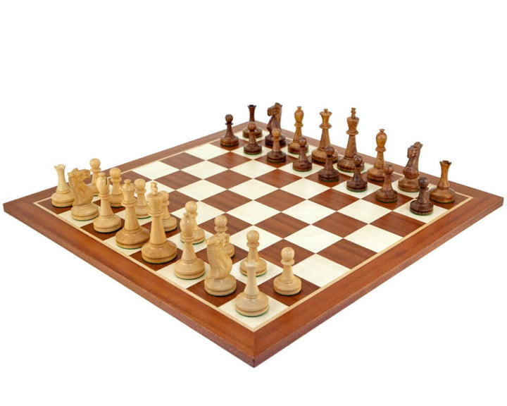 Blackmore Sheesham and Mahogany Chess Set with high-quality mahogany and maple board and expertly crafted sheesham and boxwood chessmen