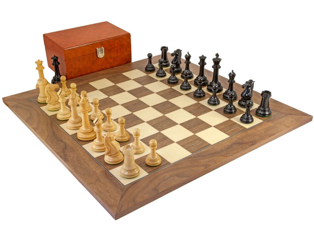 Parthenon Grand Ebony and Walnut Chess Set with Luxury Spanish Chessboard and Wooden Storage Box.