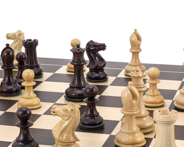 Sandringham Rosewood and Wenge Luxury Chess Set with Classic Staunton Handcrafted Pieces on Deluxe Board, Close-Up View