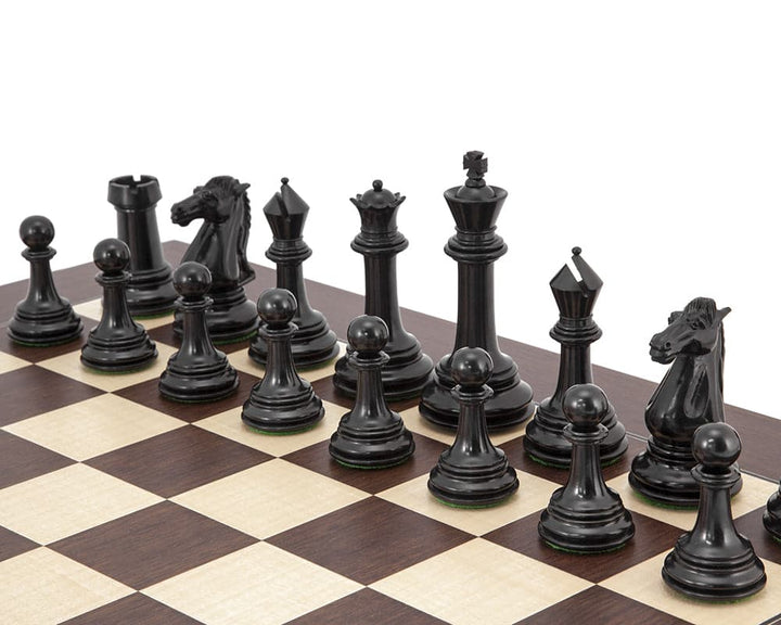 Parthenon Rosewood and Ebony Chess Set with deluxe quality, showcasing large, handcrafted chess pieces on a checkerboard