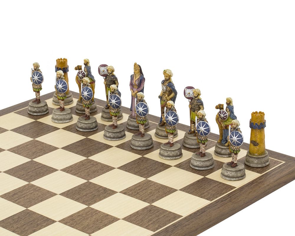 Hand-painted Arab side pieces on The Romans Vs Arabs Chess Set on 15.75 inch Spanish board by Italfama