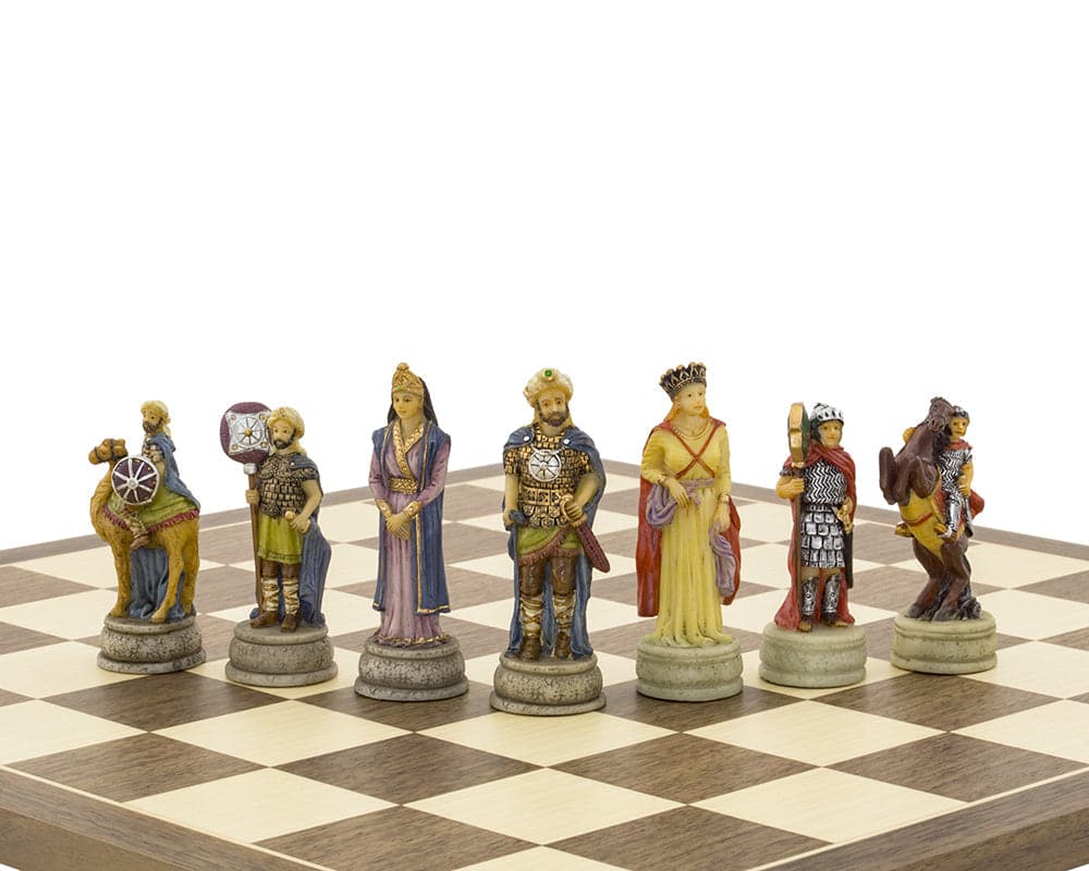 The Romans Vs Arabs Hand Painted Chess Set with Detailed Historical Figures on a 15.75-inch Spanish Board