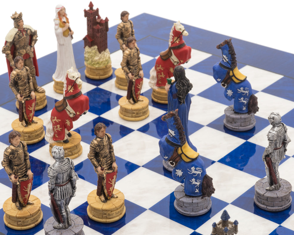 The King Arthur Hand Painted Luxury Blue Chess Set
