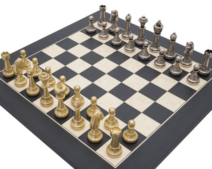 The Finnesburg and Black Classic Chess Set with brass and nickel chessmen on a square Erable board.