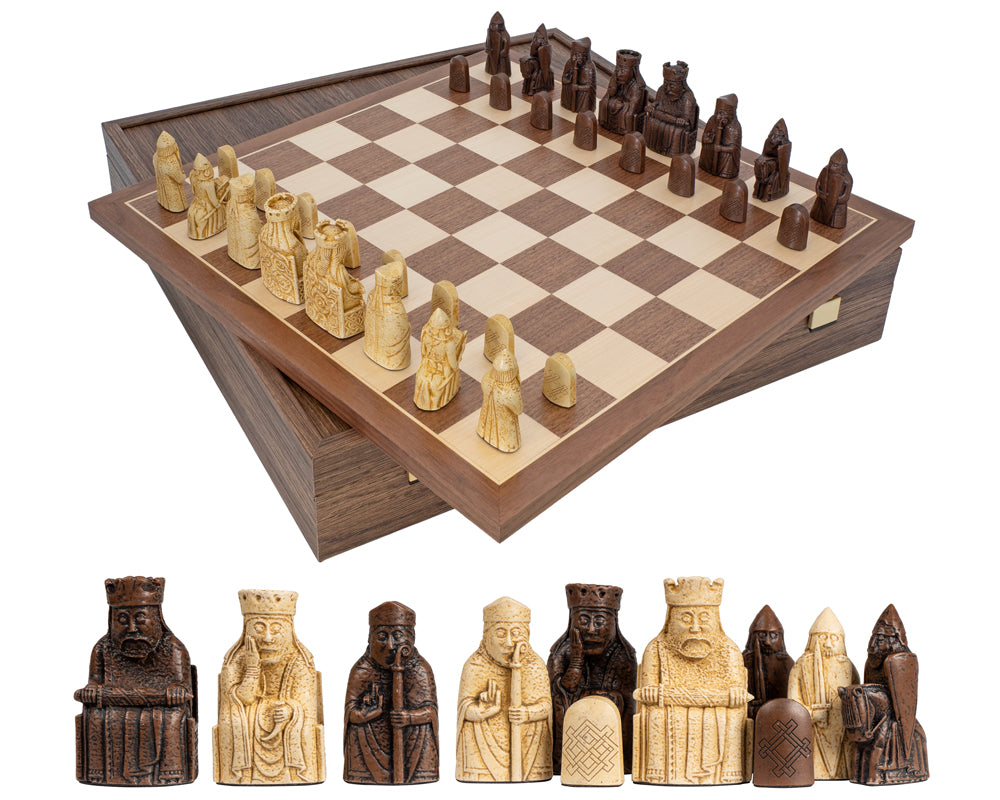 The Isle of Lewis Walnut Deluxe Chess Set with Presentation Box