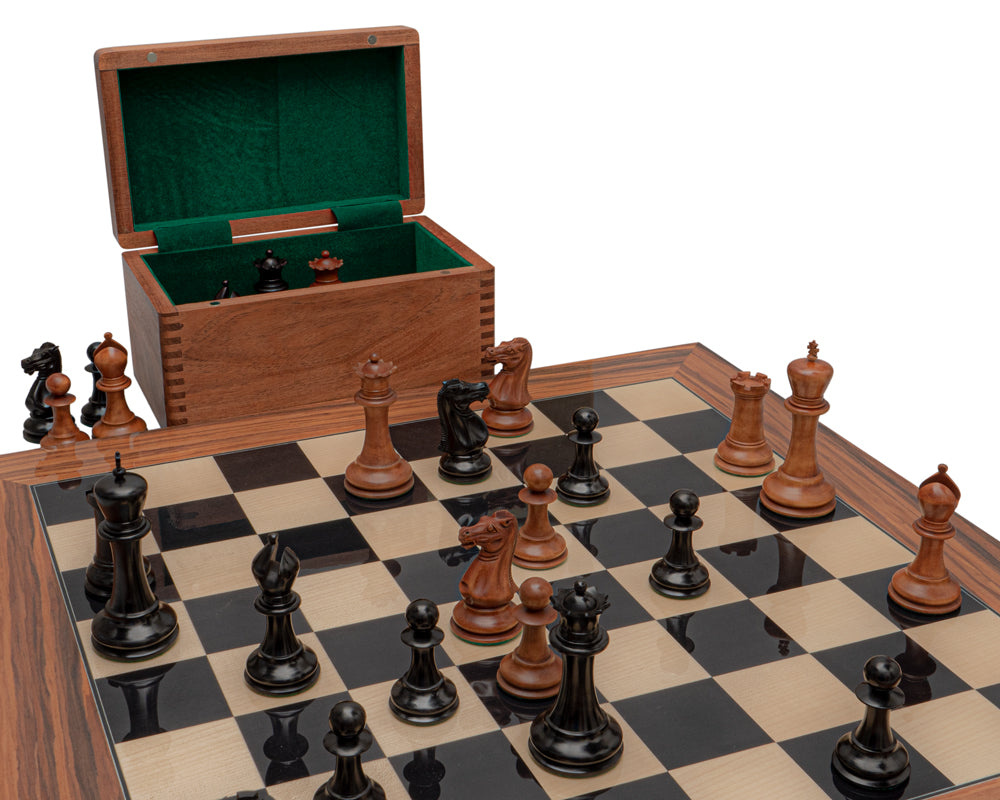 Jeu d'échecs de luxe en ébène, antique et palissandre, reproduction de 1849