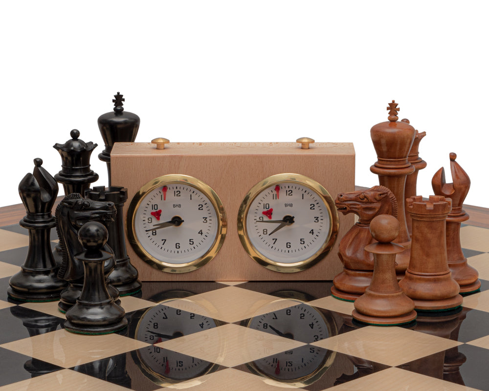 Jeu d'échecs de luxe en ébène, antique et palissandre, reproduction de 1849