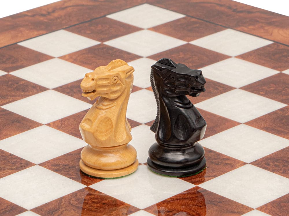 Highgrove Briarwood and Black Luxury Chess Set Knights on Italian Briarwood Elm Board