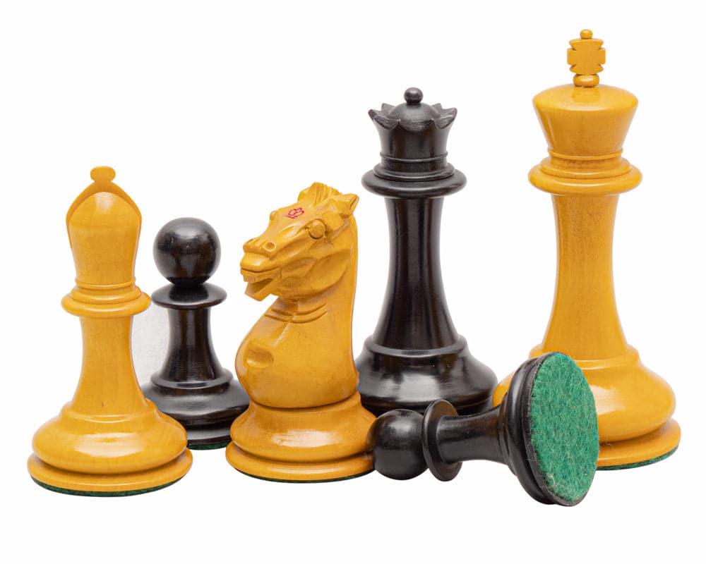 The Harrwitz Black and Anegre Staunton Chess Set finely detailed chess pieces in carved boxwood and ebonised finish, featuring a 3.5-inch king.