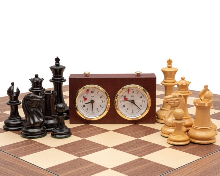 Luxury Staunton chess set with ebony and walnut pieces, 23.6 inch board, chess clock, beautifully crafted for superior gameplay.