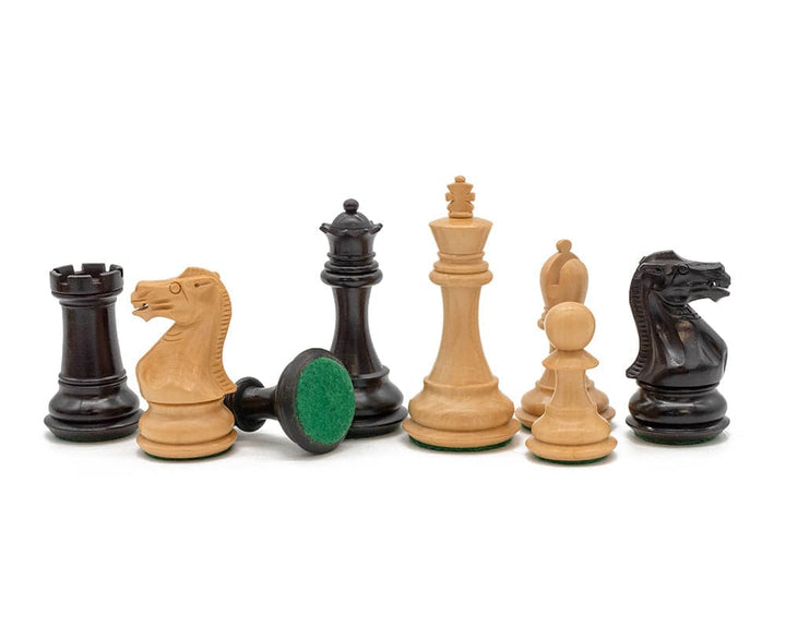 Luxury Staunton Competition Chess Set wooden chessmen intricately crafted with black and natural pieces on display.