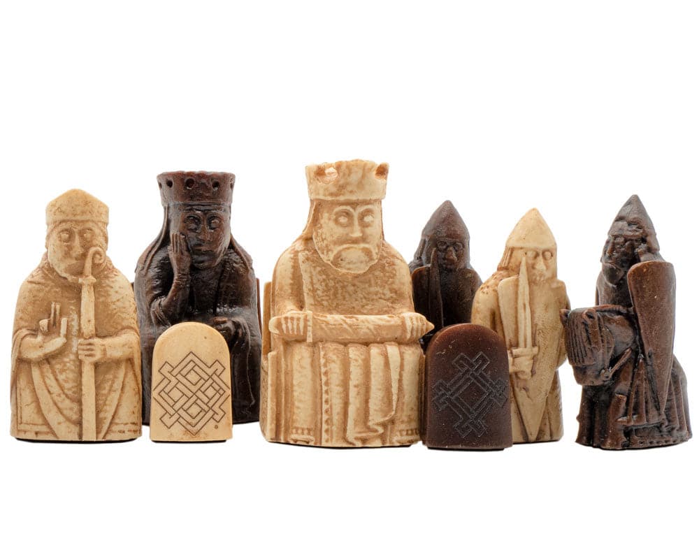 Isle of Lewis Chessmen intricately designed in crushed stone resin, showcasing luxury and elegance from the chess presentation set