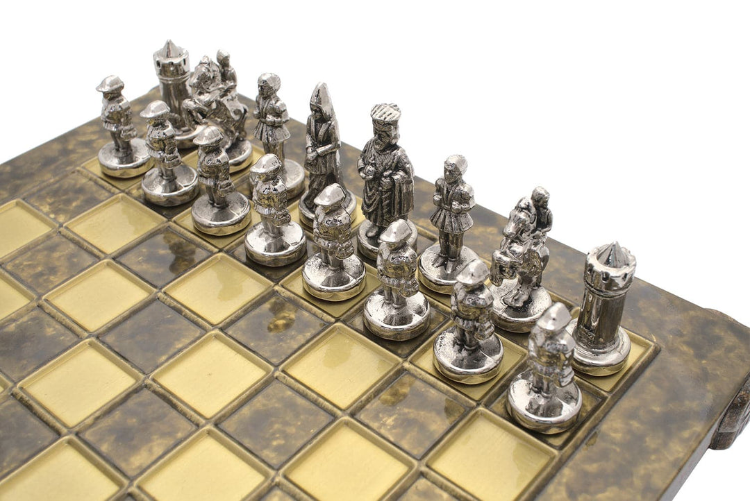 Byzantine Empire Chess Set with Metal Chessmen on a Compact Board