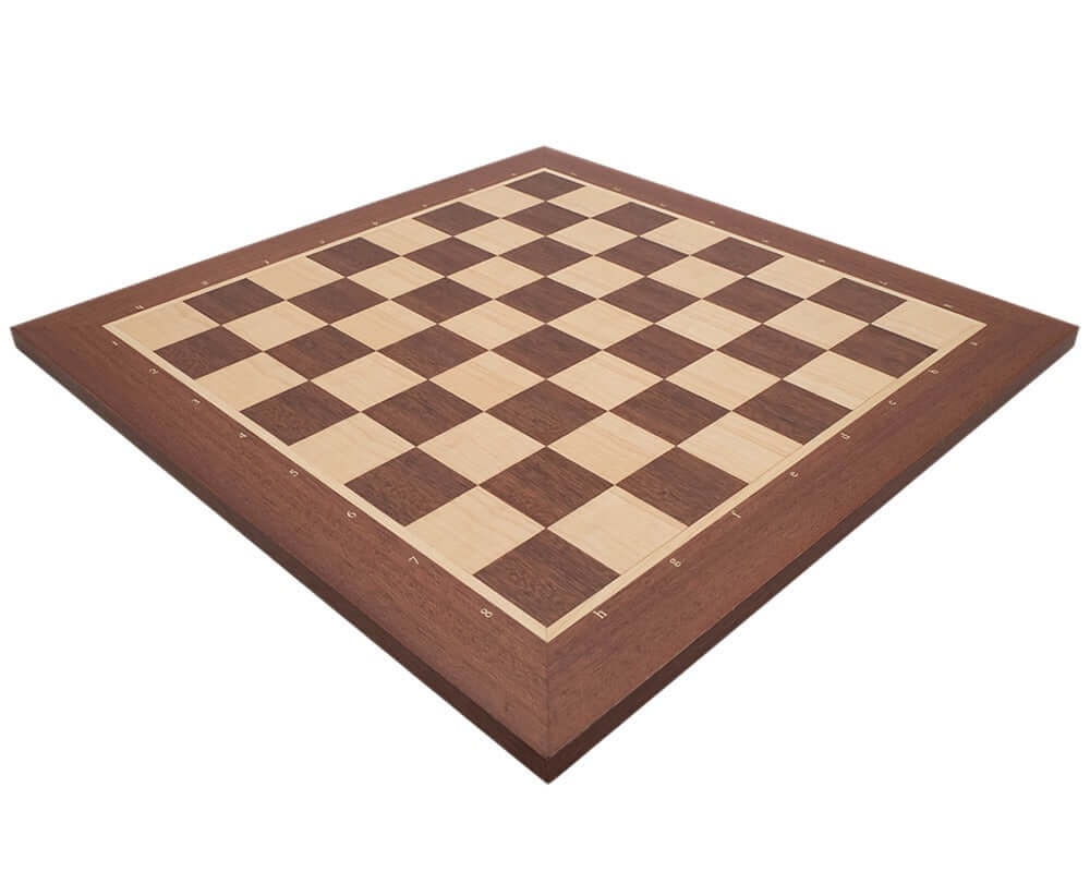 16 Inch No.4 Inlaid Wooden Chess Board with Notation - 15.75 inch mahogany board with 1.55 inch playing squares ideal for 3.25 inch king height