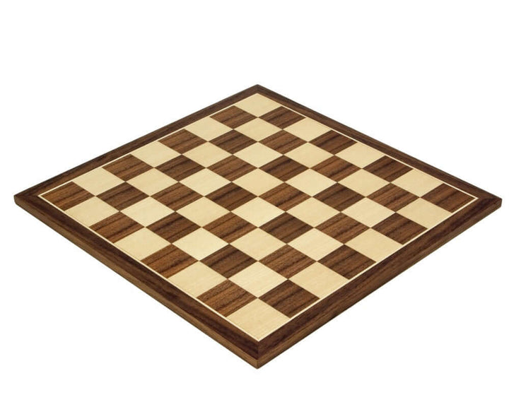 12.5 Inch Walnut and Maple chess board with 1.35 inch playing squares, showcasing sleek modern design and luxurious craftsmanship.