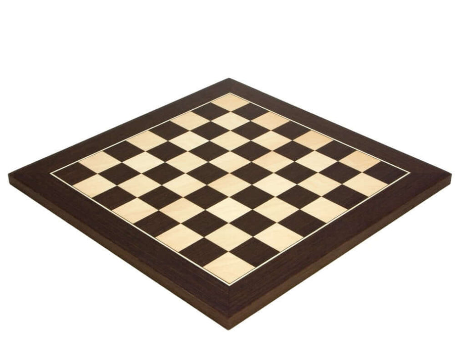 13.75 Inch Wenge and Maple Deluxe Chess Board by Rechapados Ferrer, crafted in Spain with high-grade veneer and 1.37 inch playing squares