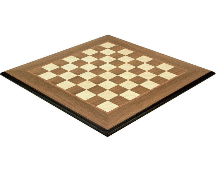 19.7 inch Deluxe Walnut and Maple Chess Board by Rechapados Ferrer with redwood beading and dark moulding effect, high grade veneered construction.