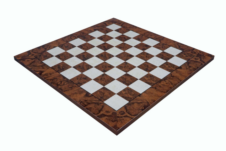 17 inch dark walnut and elmwood luxury chess board handcrafted for an elegant chess experience.