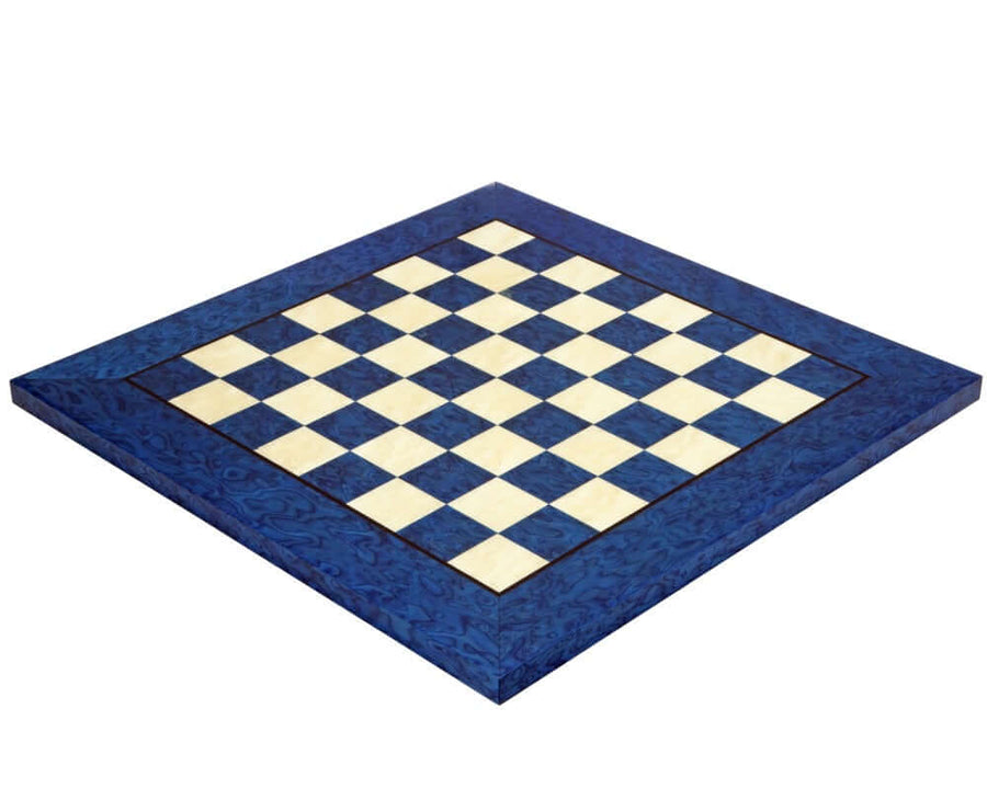 16.5 Inch Blue Erable and Elm Wood Luxury Chess Board with High-Gloss Finish and 1.6 Inch Playing Squares