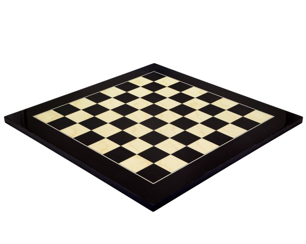 19.7 Inch Lacquered Black Anegre and Maple Deluxe Chess Board