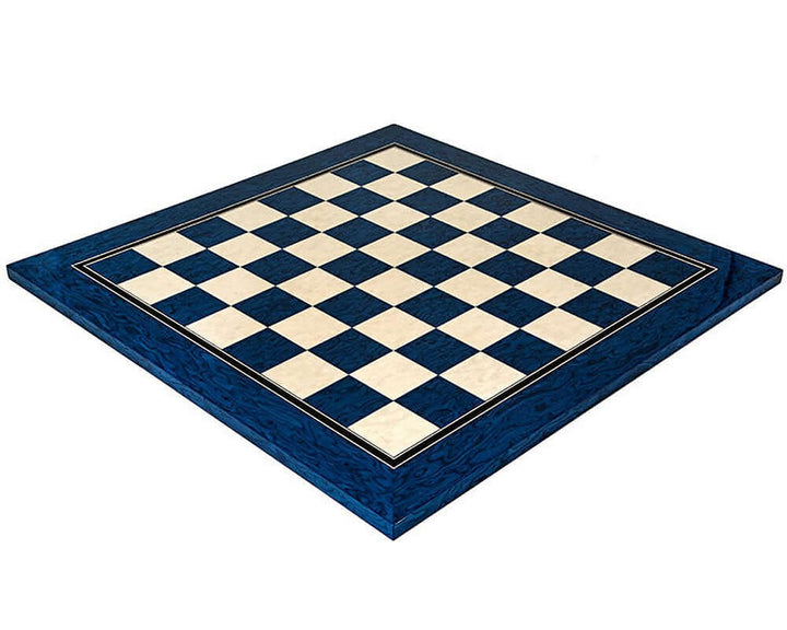 19.7 inch lacquered blue erable and maple deluxe chess board with high gloss finish and 1.9 inch playing squares.