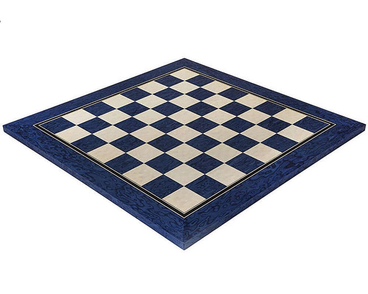 19.7 Inch Satin Blue Erable and Maple Deluxe Chess Board with 2 Inch Squares, Ideal for 3.25 Inch King, crafted in Spain, stunning luxury finish