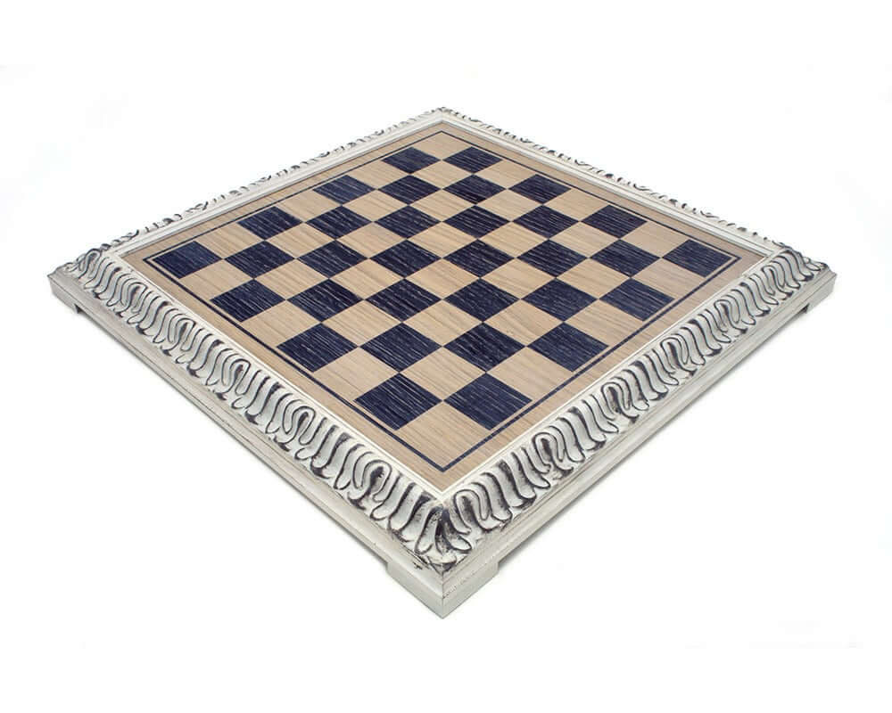 Exquisite 19 inch Italian Artisan Chess Board with opulently decorated border and high-quality oak, handcrafted in Florence by Italfama.